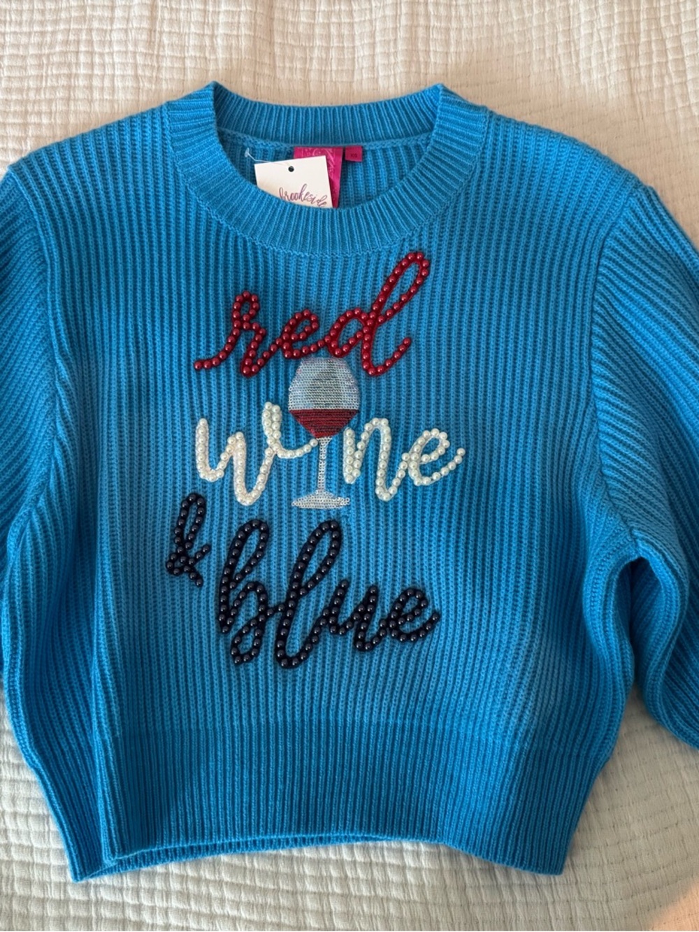 NWT Red Wine & Blue Embellished Crewneck QOS Sweater